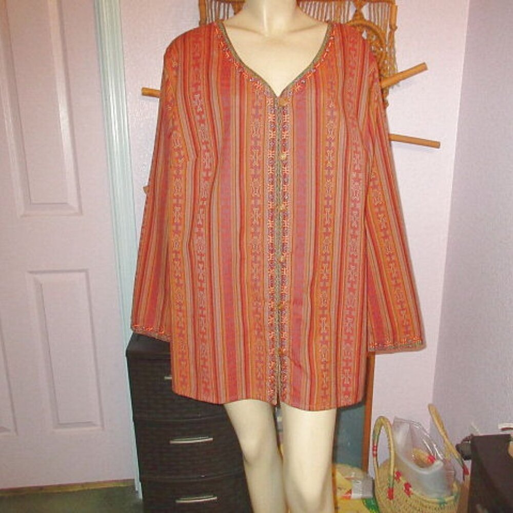 The Territory Ahead Embroidered Tunic Top Size 2X Button Up Woven Southwestern